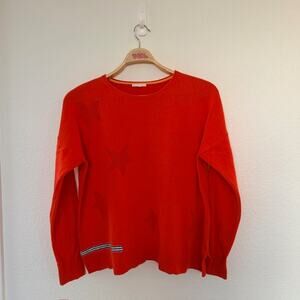 Lisa Todd Red Star Sweater Top Pullover Grosgrain Blue & White Detailing Women L